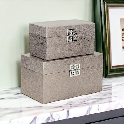Galena White Shagreen Double Happiness Storage box Set of 2