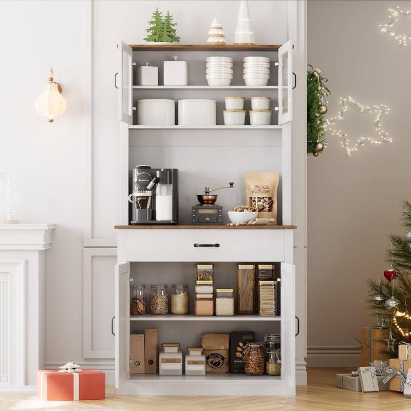 Kitchen Pantry Cabinet, 71" Tall Kitchen Hutch Storage Cabinet with Microwave Stand, Freestanding Buffet Cabinet For Home