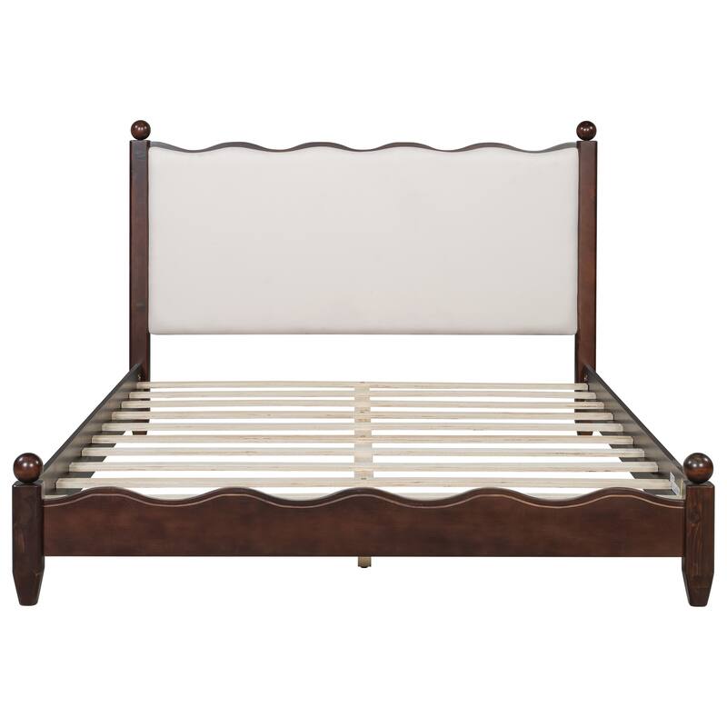 Wood Platform Bed with Upholstered Headboard by Harper&Bright Designs