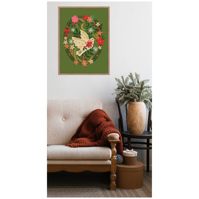 Kate and Laurel Sylvie Beaded Dove Christmas Framed Canvas by Mia Charro