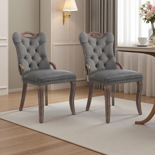 37.5"H Set of 2 Velvet Dining Chair with Handmade Tufted Trim, Solid ...