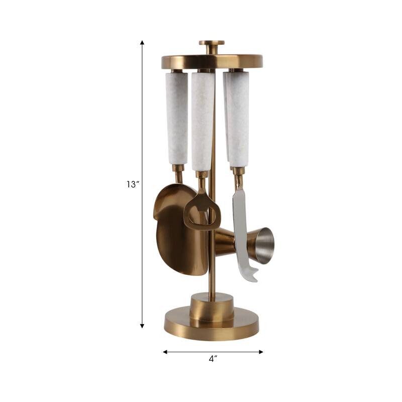 Metal Stone Utensil Display Decorative Sleek Stand Modern Accent - 4" x 4" x 13"