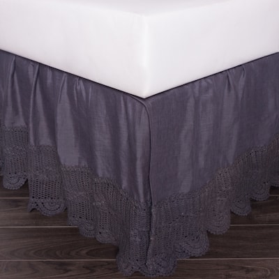 Eveline Linen Steel Blue Crochet Bed Skirt, King
