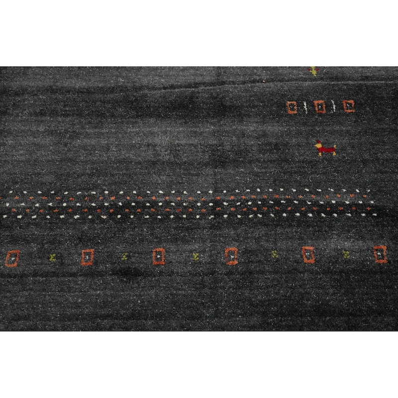 Hand Knotted Oriental 100% Wool Carpet Tribal Animal Pictorial Greys & Charcoal Gabbeh Area Rug - 7' 11'' X 8' 0''