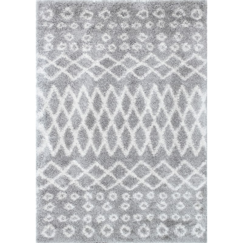 Noori Rug Lux Roy Moroccan 2-Inch Shag Rug - 5'3" x 8'0" - Silver/Ivory