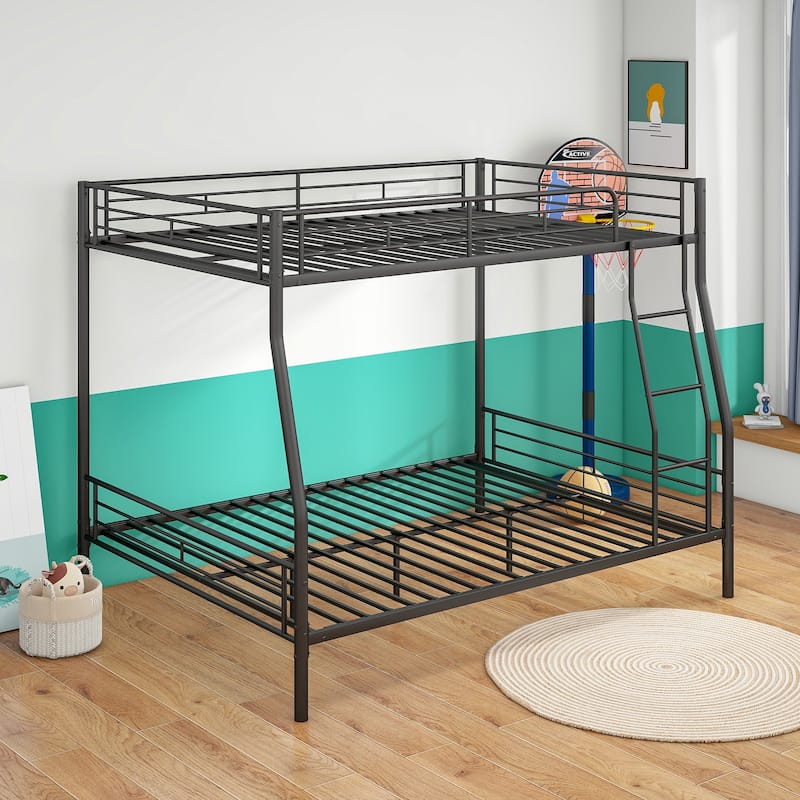 Heavy Duty Metal Bunk Bed Full Over Queen Bunk Bed Frame for Adults, Noise Free Frames, No Boxing Spring Needed