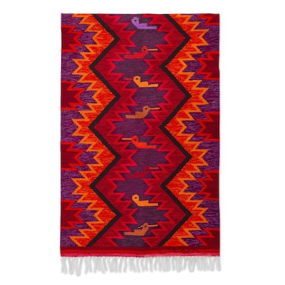 Novica Handmade Hummingbird Geometry Wool Tapestry