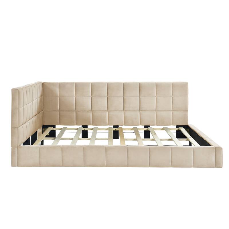 Full Velvet Daybed with Square Backrest and Wooden Slats