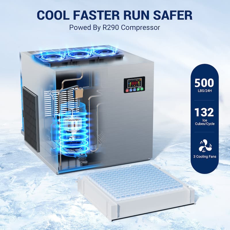 500LBS/24H Commercial Ice Maker Machine with 350LBS Ice Storage Bin