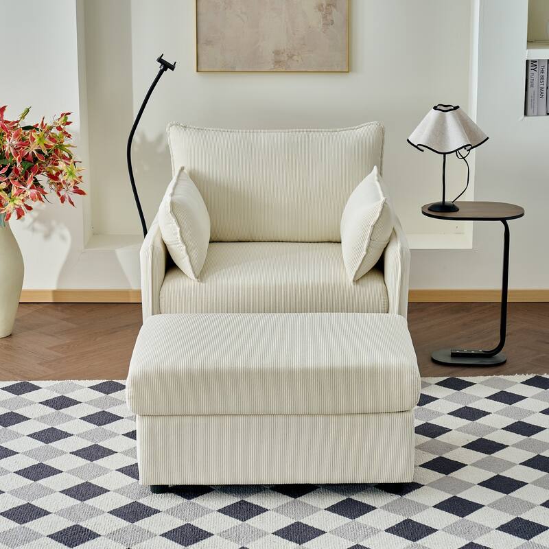 55"Oversized Chaise Lounge Chair with Ottoman and Storage, Upholstered Deep Seat Chaise Lounge with Pillows