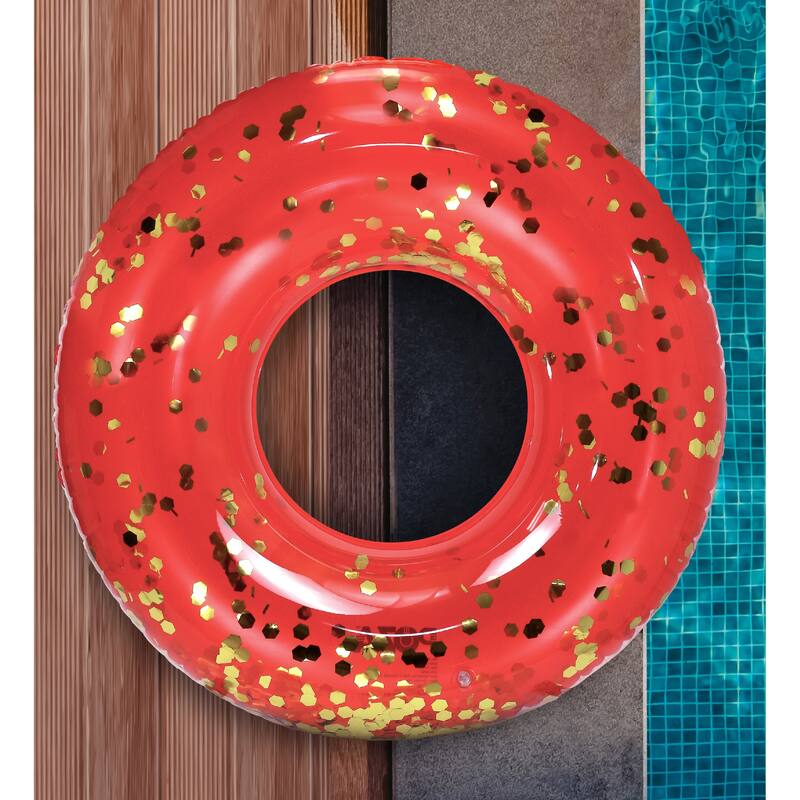 CoTa Global Inflatable Red Gold Pool Float Tube with Sparkle Confetti - 36 inches