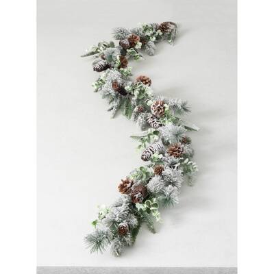 Sullivans 6' Flocked Pine Artificial Garland 72"L Green - 6'L x 7.5"W x 3.5"H