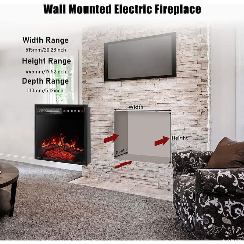 BOSSIN 18 inches Electric Fireplace Heater, 750/1500W Electric Fireplace Insert with Overheating Protection