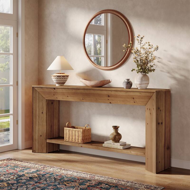 63 Inch Solid Wood Console Table for Entryway - Brown