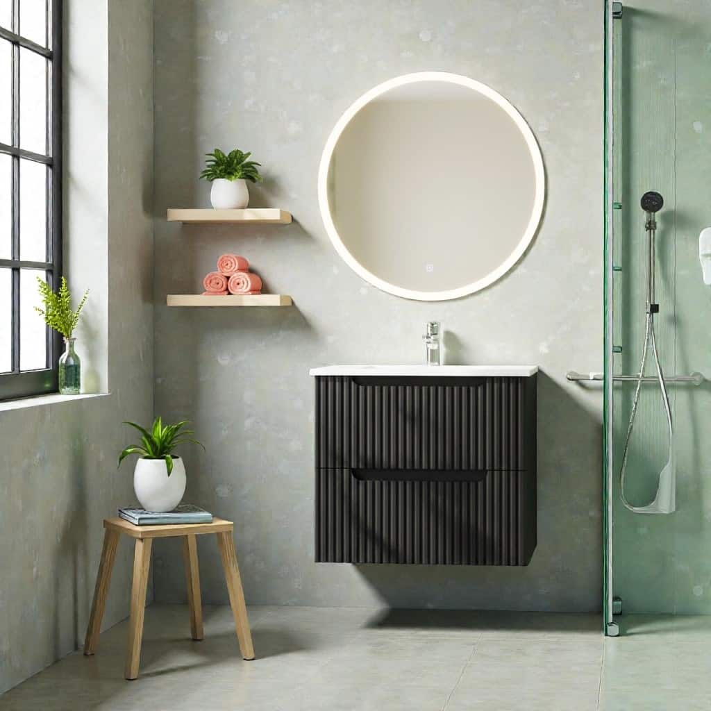 24" Wall Mounted Bathroom Vanity with Ceramic Sink, Floating Cabinet with 2 Soft-Close Drawers, Modern MDF Storage Combo