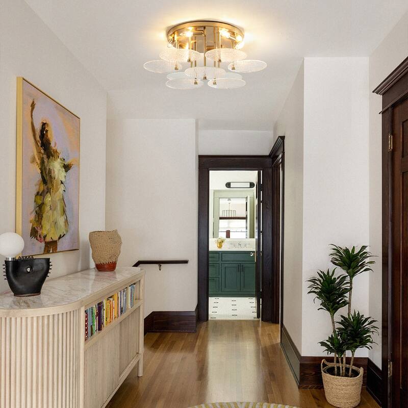 Contemporary Glam 6-Light Clear Ripple Glass Tiered Semi-flush Mount - 25.0 in