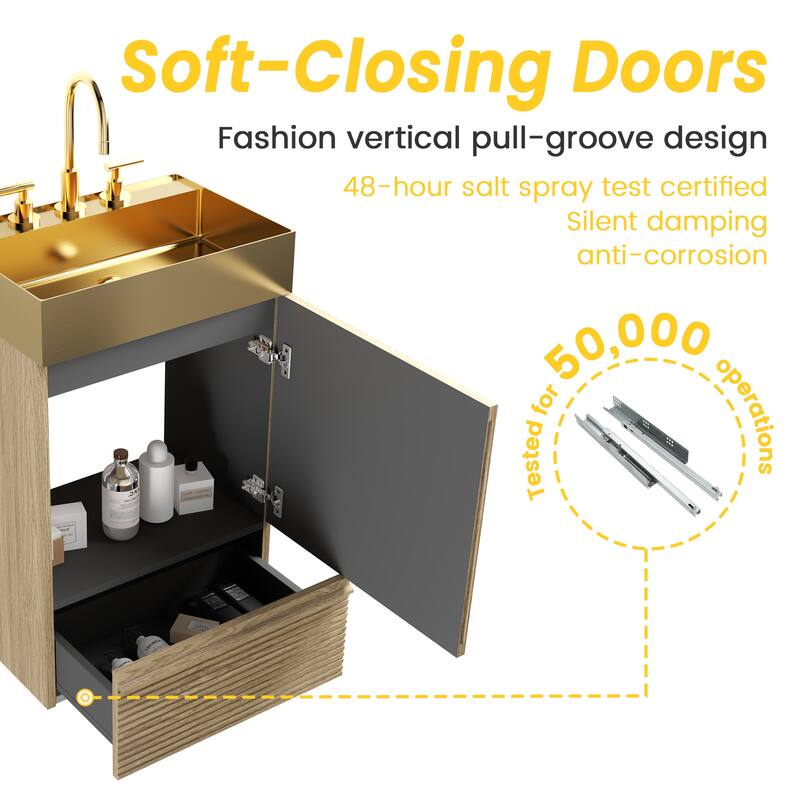 GDFStudio - Gada Stylish 20" Striped Bathroom Vanity with Integrated Stainless Steel Sink and Efficient Storage