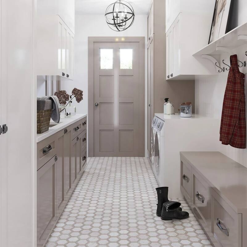 Apollo tile 12 x 14 Desert Hills Polished Bianco Carrara, Wooden Grey Marble Tile (5.48 sq ft/case) - 5 Pack