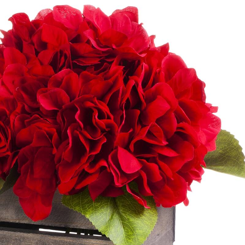 Enova Home Artificial Silk Hydrangea Fake Flowers Arrangement in Wood Planter for Home Office Wedding Decoration