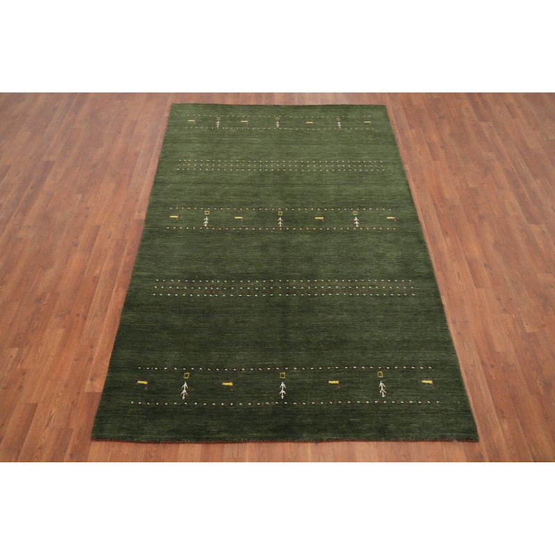 Hand Knotted Oriental 100% Wool Carpet Tribal Animal Pictorial Green Gabbeh Area Rug - 7' 8'' X 4' 11''