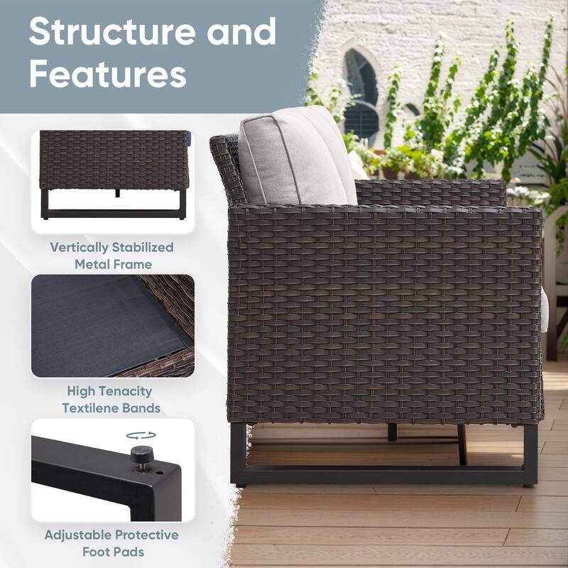 Outdoor Sofa Patio Chairs Ottomans with Fire Table