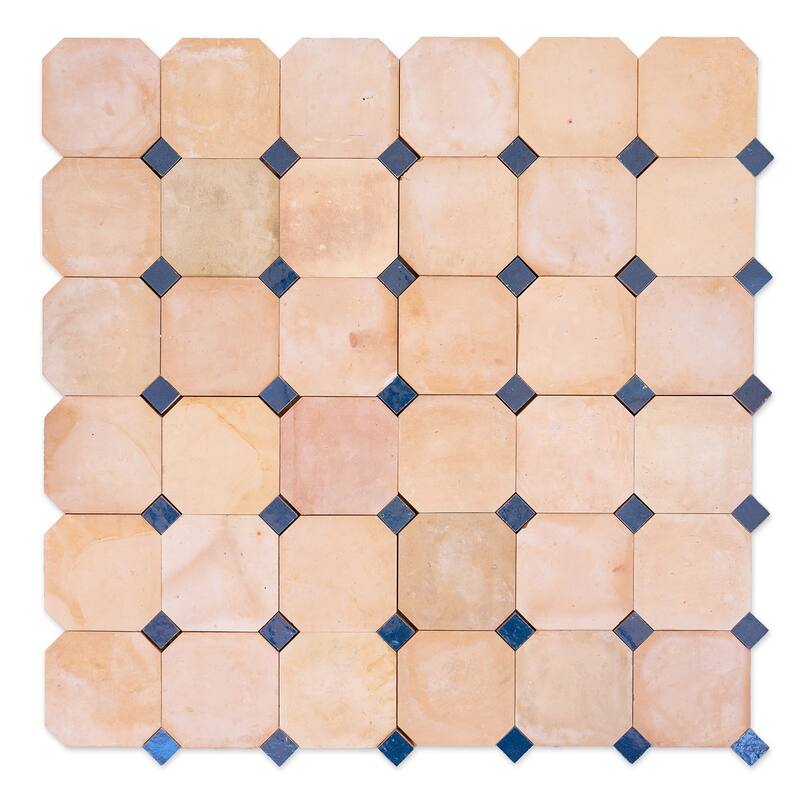 Contemporary Zellige Panels, 12" X 12" X 1/2", Terracotta -Moroccan Blue