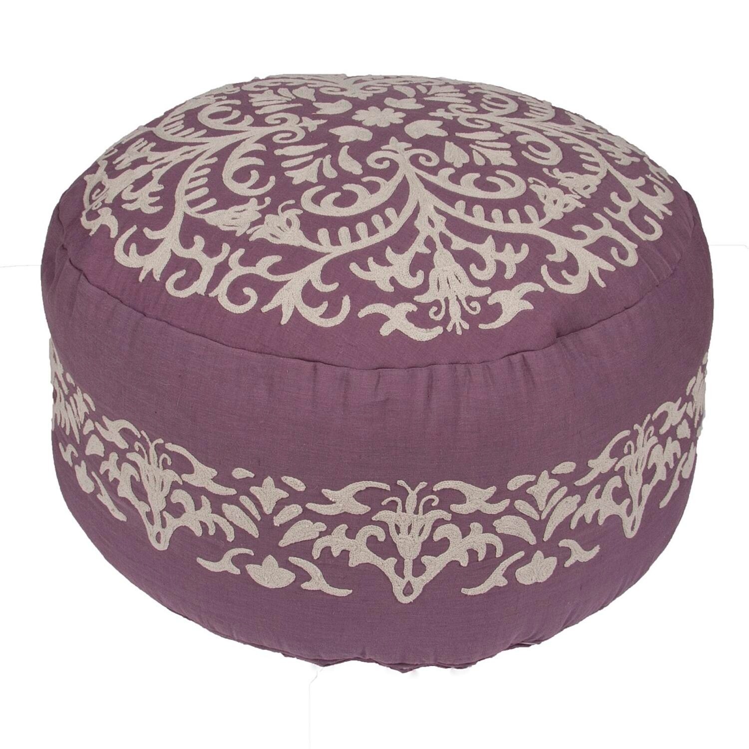 Shop 24 Antique Violet Purple And Cream Tan Floral Pattern Cylindrical Cotton Pouf Ottoman Overstock 16648314