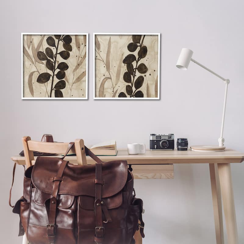 Stupell Natural Tone Sprouting Leaves Framed Giclee Art Design By Krinlox (Set of 2)
