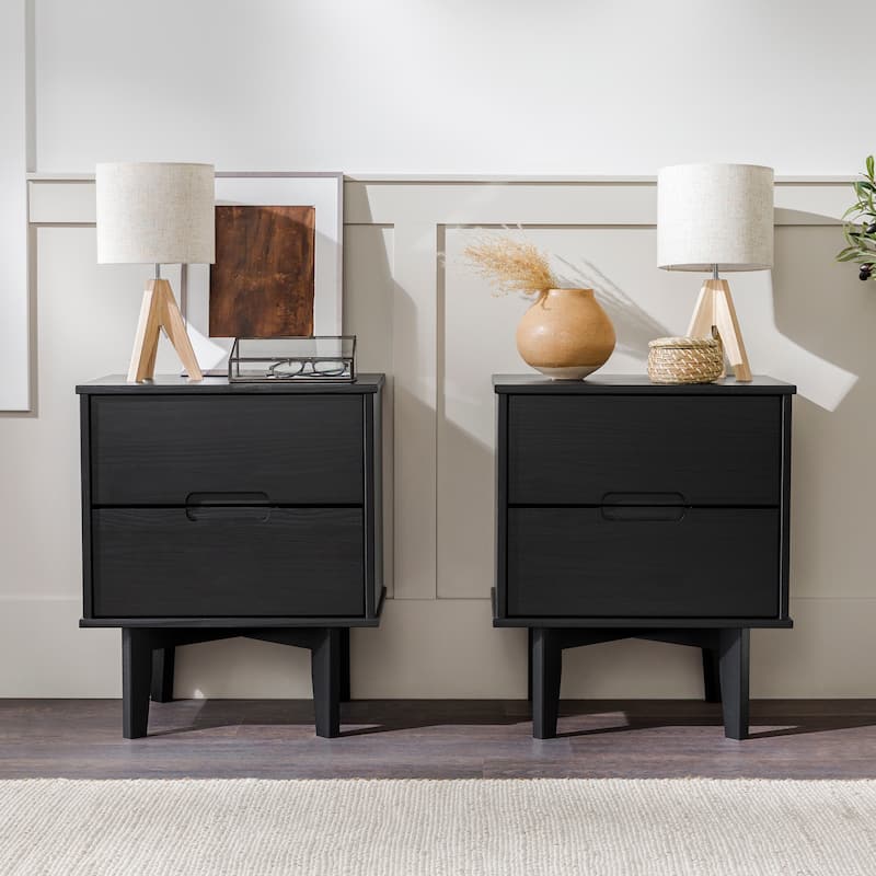 Middlebrook Mid-Century Solid Wood 2-Drawer Nightstand, Set of 2 - Black
