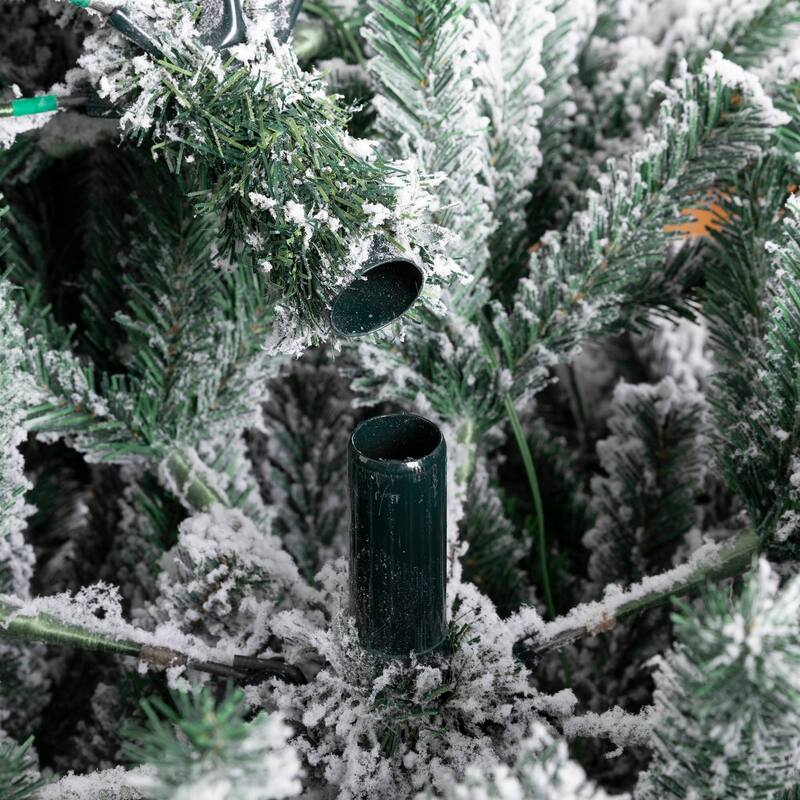 Glitzhome 6FT/7.5FT/9FT/11FT Snow Flocked Pre-lit Artificial Fir Christmas Trees