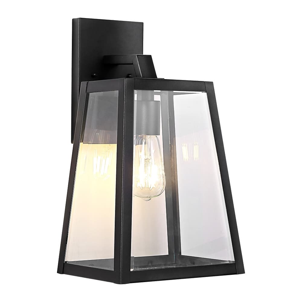 JONATHAN Y Westfield 9" Iron/Glass Modern Industrial Angled LED Outdoor Lantern, Black