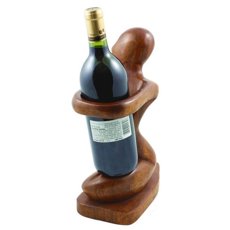 12" Wooden Handmade Abstract Wine Bottle, Wine Rack Holder, Free Standing Holder "Won't Let You Go" Handcrafted Decorative
