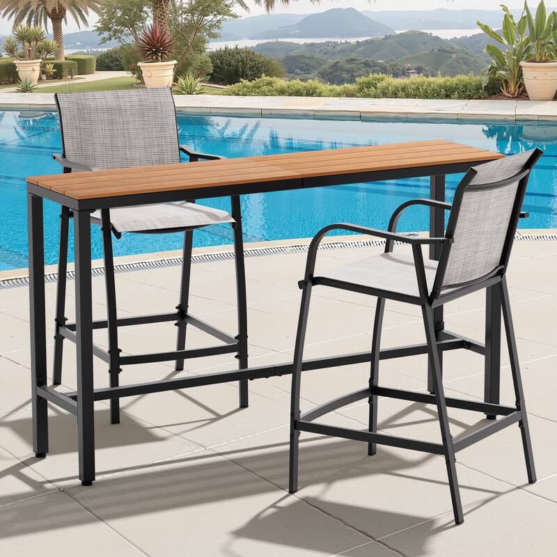 Outdoor Patio Bar Stools Set Rectangle Bar Table with Barstools