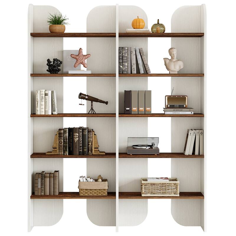 70.87" 5-Tier Double Wide Bookshelf, Open Shelves Tall Floor Standing Bookcase Storage Accent Shelf