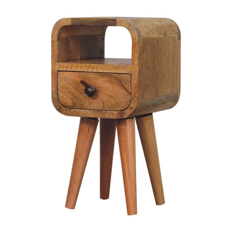 Artisan Furniture Solid Wood Extra Mini Oak-ish Curve Open Slot Bedside, 1 drawer