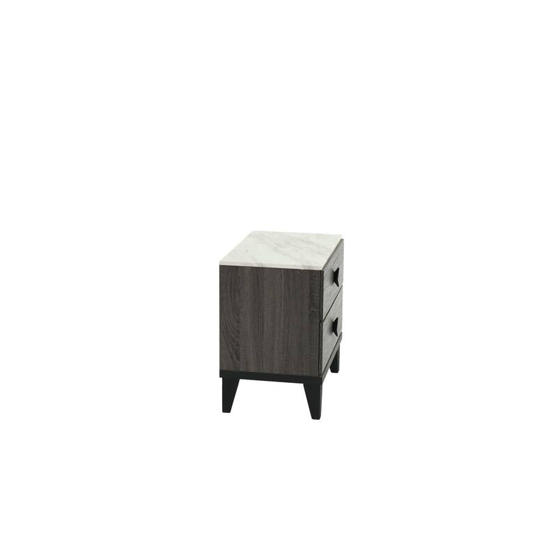 Dark Gray Oak Nightstand with Faux Marble Top and Rustic Accents