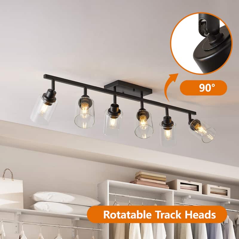 6-Light Track Lighting Kit Black Track Lighting Fixtures Bathroom Wall Sconces Ceiling Mount Kitchen Tracking Lights