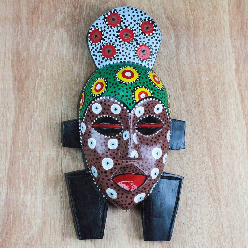 Handmade Colorful Gidigidi African wood mask (Ghana)