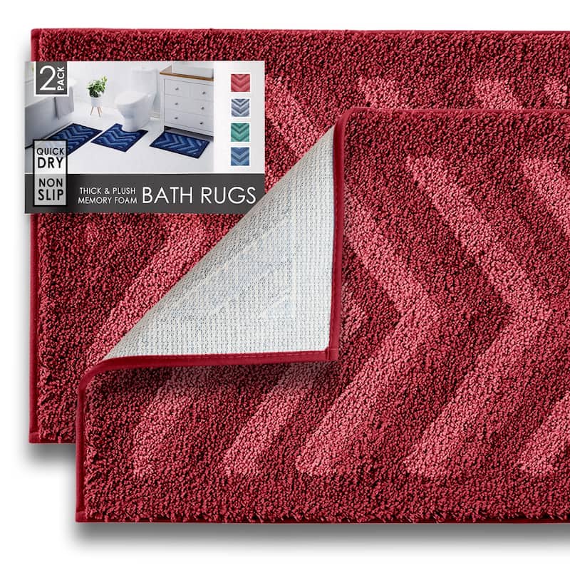 Clara Clark Non Slip Shaggy Bath Rug Set - Chevron Design Ultra Soft Bathroom Mat