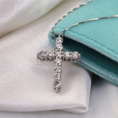 Auriya 14k Gold Round Diamond Cross Necklace 2CTW (H-I, I1-I2)