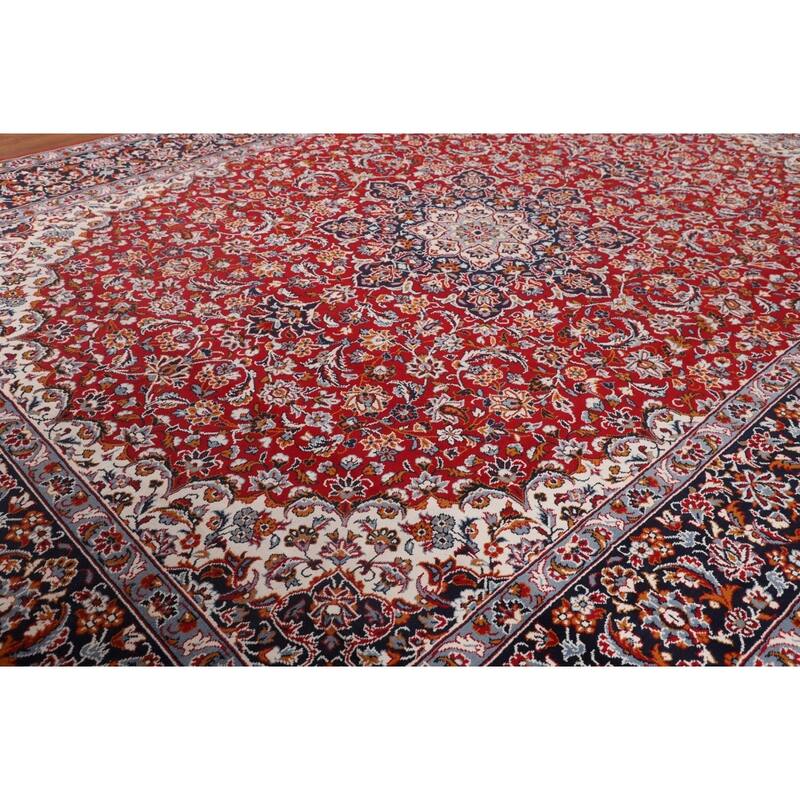 Traditional Kashan Turkish Rug Machine-Made Bedroom Red Carpet - 9'9" x 12'10"