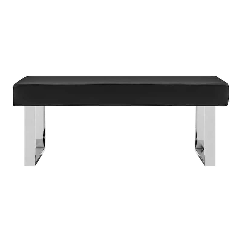 48 Inch Bench with Leatherette Padded Seat and Metal Frame, Black