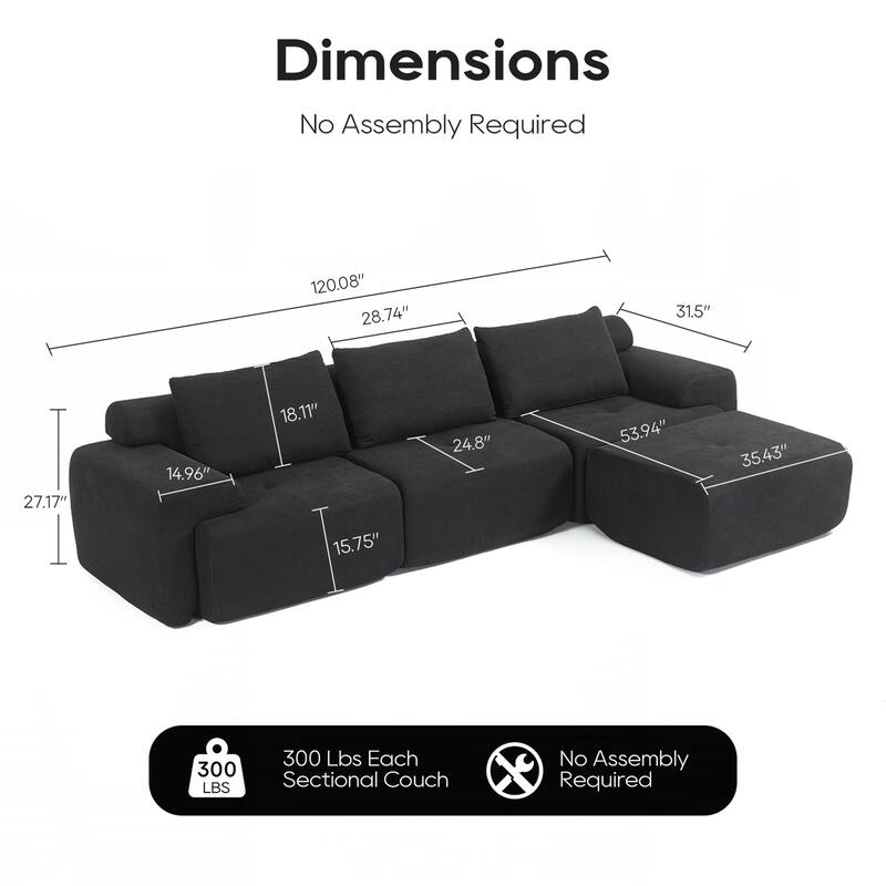 L-Shaped Sectional Couches for Living Room with Memory Foam