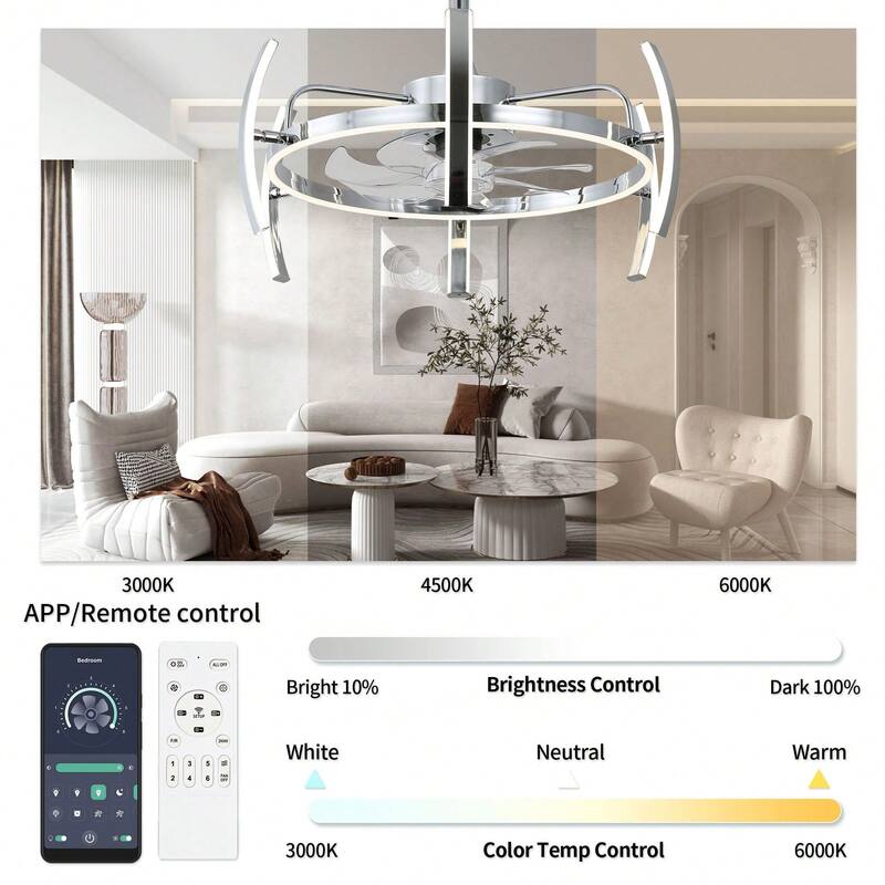 Cusp Barn 24-Inch Dimmable LED 6-DIY Shape Smart Ceiling Fan With Light, 6-Speed Reversible Ceiling Fan Light With Remote