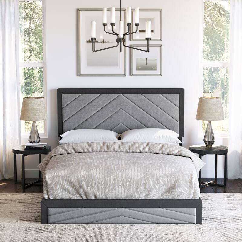 Boyd Sleep Barcelona Diagonal Linen Upholstered Platform Bed Frame - Charcoal - Full