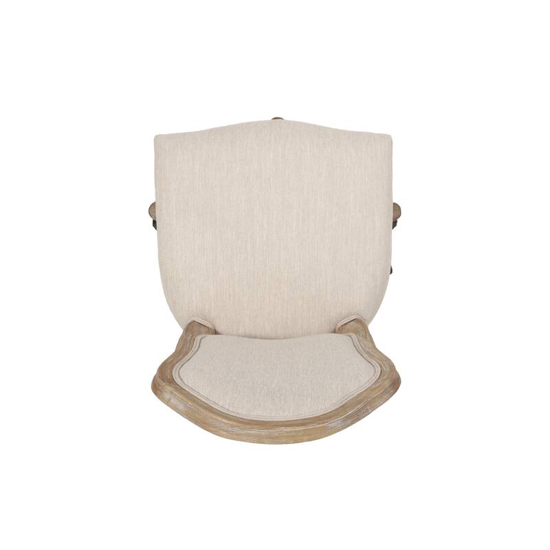 Roomfitters Upholstered Swivel Office Desk Chair with Adjustable Height and Wood Frame, Beige+Natural