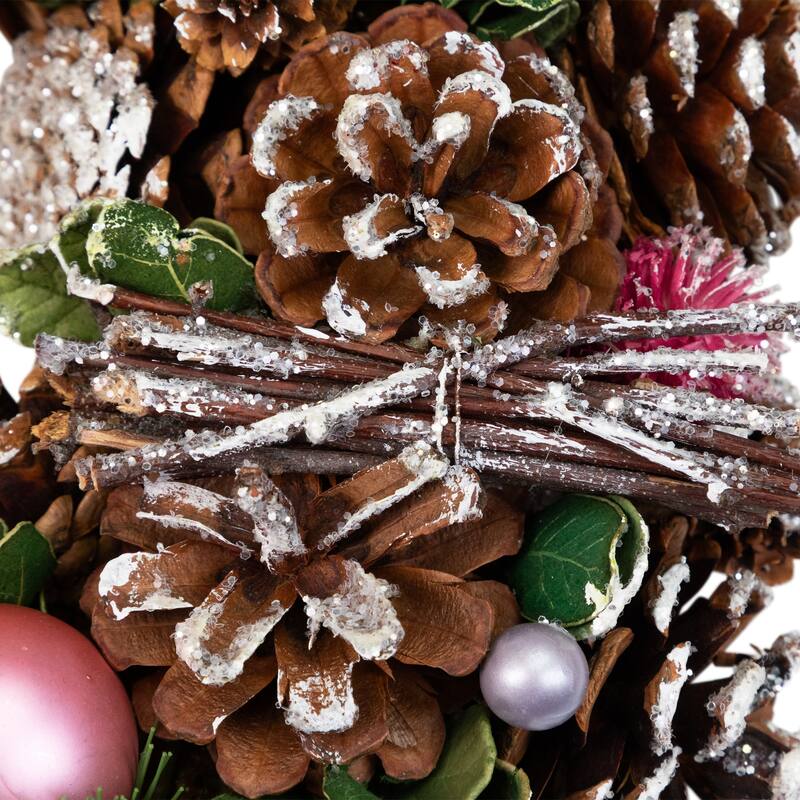 Pinecone, Twig and Thistle Frosted Artificial Christmas Wreath - 13.5" - Unlit