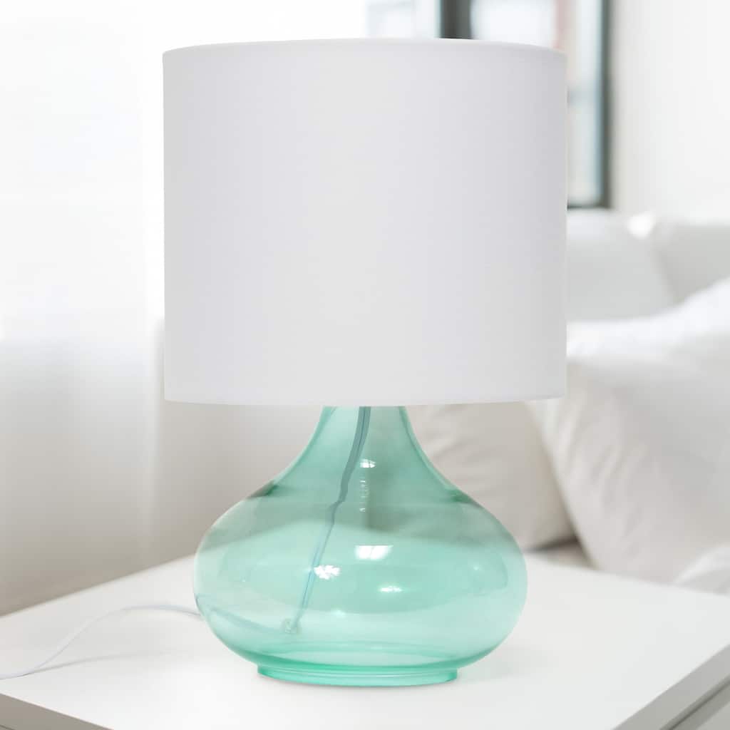 Glass Table Lamp with Drum Shade - 13.75" - Aqua Blue and White
