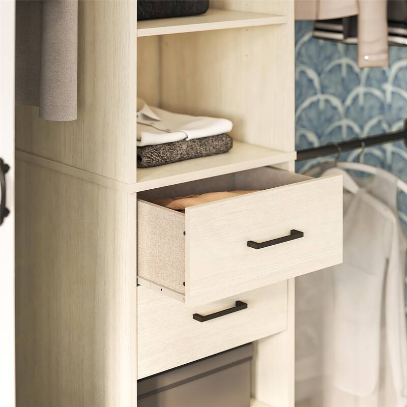 Anmytek Freestanding 5 Shelf 2 Drawer Closet Organizer with 3 Adjustable Hanging Rods Closet Storage System