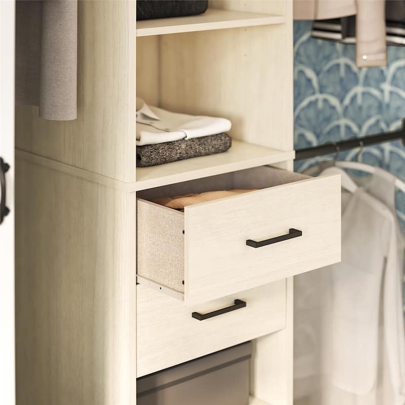Roomfitters Kelly 5 Shelf Closet Organizer with 2 Drawers and 3 Hanging Rods, Ivory